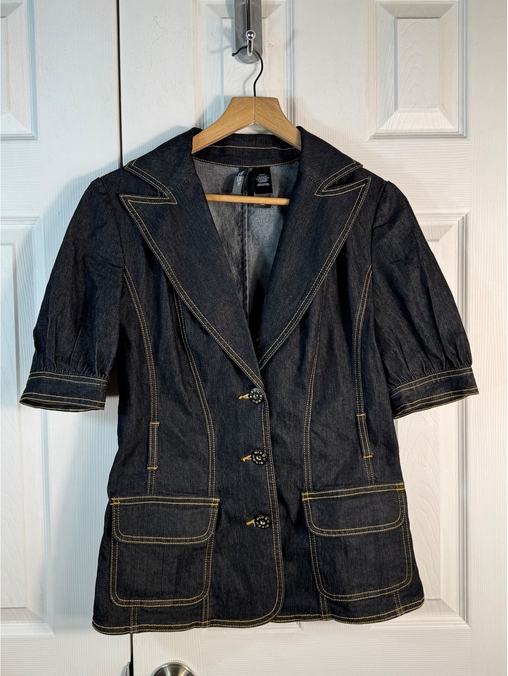 Bisou Bisou Dark Denim Short Sleeve Blazer Jacket Size S